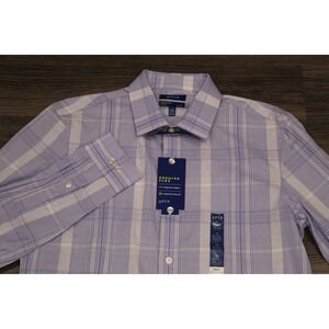 NWT Apt 9 Premier Flex Mens Dress  Medium 15-15.5 34/35 Purple Plaid Stretch